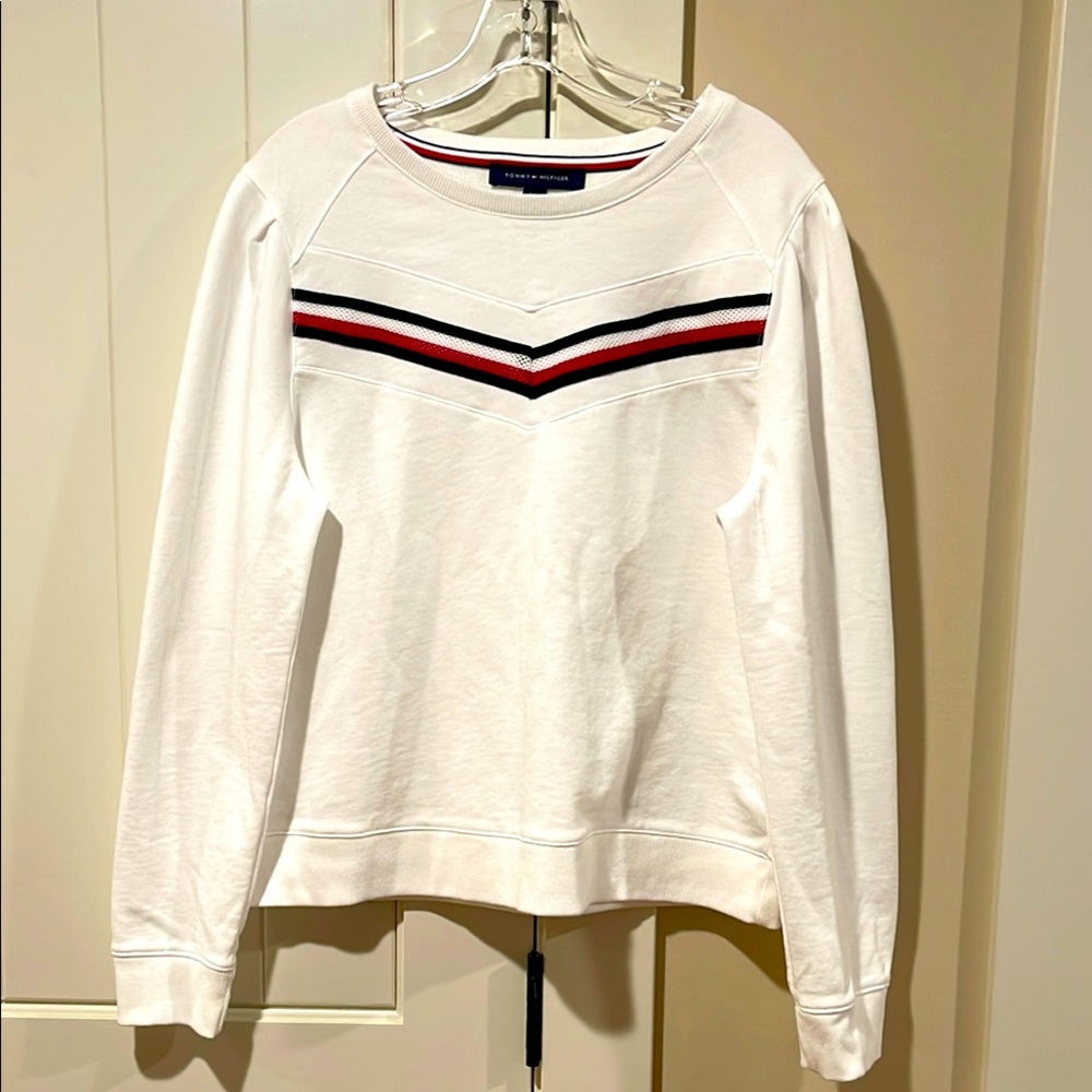 TOMMY HILFIGER Size L NWOT White Long Sleeve Sweatshirt Red/White/Blue Trim